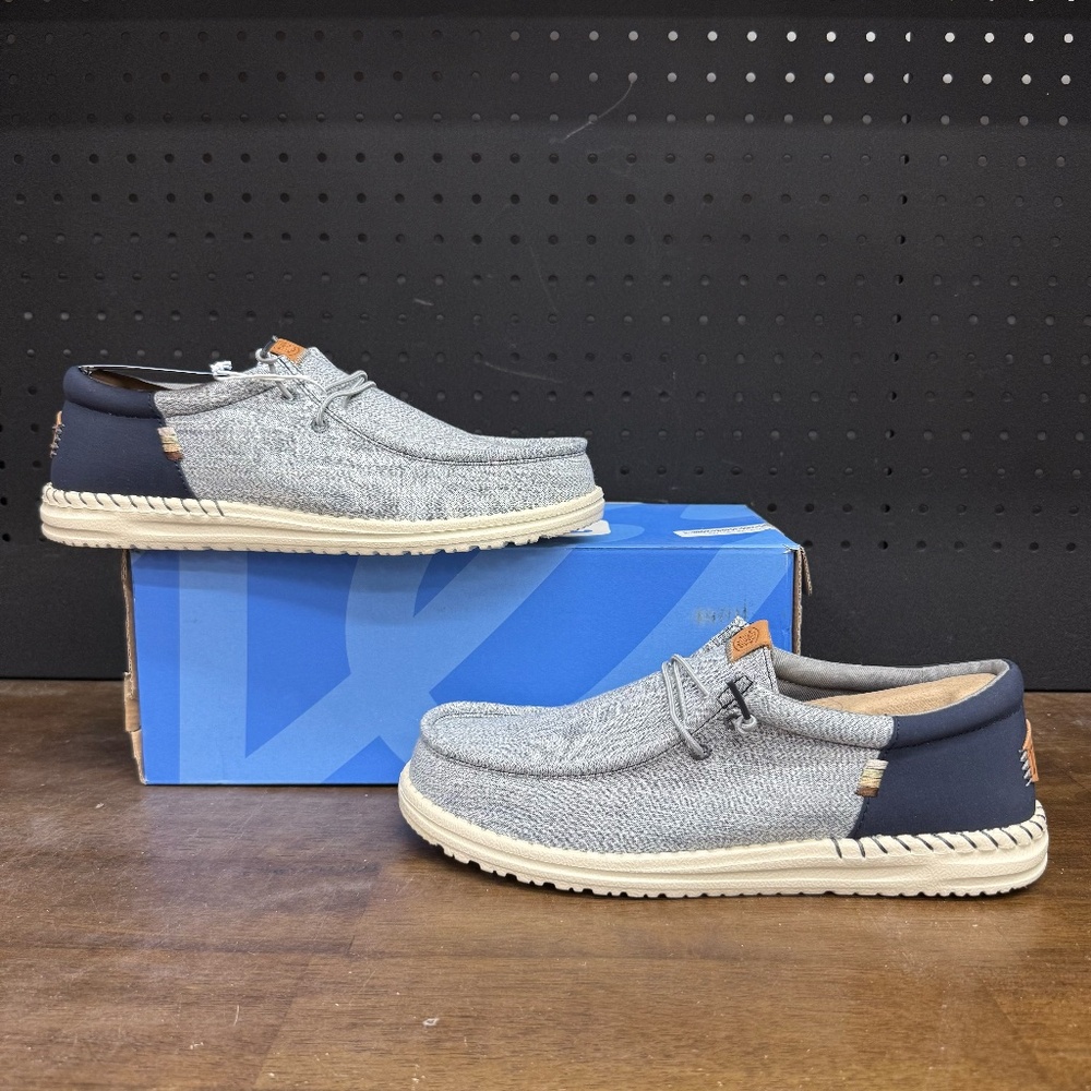 New W Box Mens Hey Dude Wally Funk Nylon Craft Navy Grey Slip On Sneakers Size 9